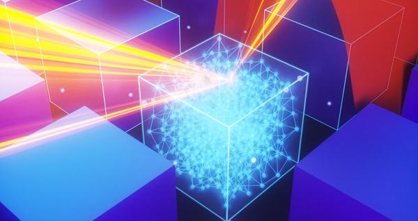an illustration showing a beam of light being redirected by an architected material